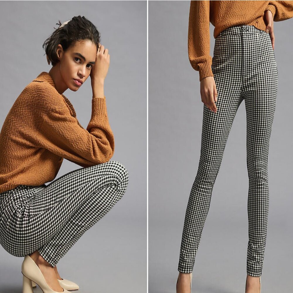 Maeve Black & White Houndstooth High-Rise Skinny Leggings
